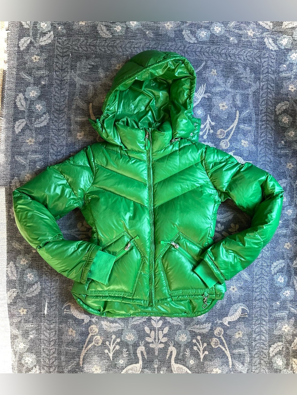 J. Crew Bright Green Hooded Down Puffer Jacket size M